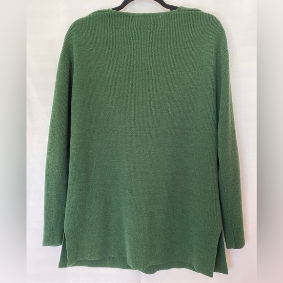 Forest Green V Neck Rib Knit Sweater Cozycore Longer Length Medium Jewel Tone - Picture 9 of 16